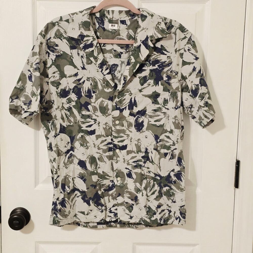 UNIQLO Men's Modal Cotton Open Collar Short Sleeve Shirt Green Blue Floral S